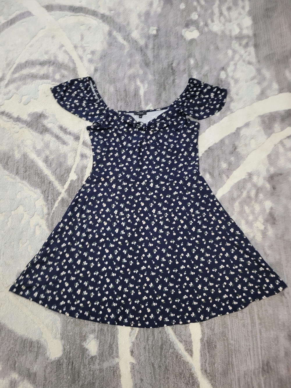 Eclipse Navy White Floral Cold-Shoulder Swing Dress Size M